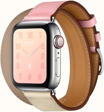 Apple Watch Series 4 Hermes 40mm GPS+LTE Stainless Steel Case with Rose Sakura/Craie/Argile Swift Doubl Tour (H078731CJAE)