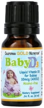 California Gold Nutrition Baby Vitamin D3 Liquid 400 МЕ Жидкий витамин D3 для детей 10 мл