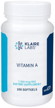 Klaire Labs Vitamin A Витамин А 7500 мкг (25000 МЕ) 100 гелевых капсул