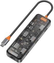 WIWU Adapter Cyber 8in1 USB-C to 3xUSB3.0+HDMI+RJ45+USB-C+SD/MicroSD Space Gray