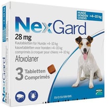 Таблетки Merial NexGard от блох и клещей для собак Afoxolaner 28.3 мг 1х3 шт. 4-10 кг цена за 1таб Продажа блистером 3 табл