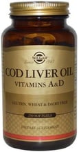 Solgar Cod Liver Oil Vitamin A & D 250 Softgels Витамины А и D3 из печени трески