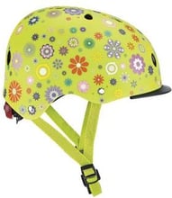 Шлем защитный детский GLOBBER, Цветы зеленый, с фонариком, 48-53см (XS/S)