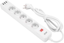 2E 5XSchuko, 3G*1.5мм, 3*USB-A, 2м, white (2E-SP515M2USBWH)