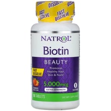 Natrol Biotin, Strawberry, 5.000 mcg, 90 Tablets (NTL-06323): Форма випуску таблетки