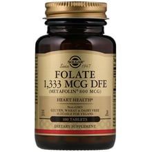 Solgar Folate As Metafolin, 800 mcg, 100 Tab Фолиевая кислота, Метафолин: Тип Витамин B