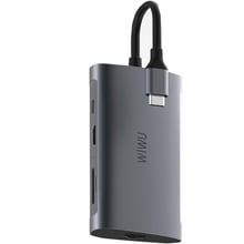 Адаптер WIWU Adapter Alpha 831HRT USB-C to 3xUSB3.0+HDMI+RJ45+USB-C+SD+TF Card Grey (6957815507252): Колір сірий