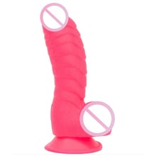 Ребристый фаллоимитатор на присоске ADDICTION - Tom 7″ Dildo With Balls - Pink (вибропуля в подарок): Назначение Вагинальные