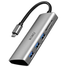 Адаптер WIWU Adapter Alpha 532ST USB-C to USB-C+3xUSB3.0+SD Grey: Колір серый