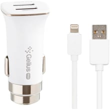 Зарядное устройство Gelius USB Car Charger 2xUSB Pro Apollo 3.1A with Lightning Cable White (GP-CC01): Кабель в комплекте Lightning