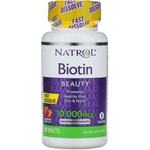 Natrol Biotin, Maximum Strength, Strawberry, 10.000 mcg, 60 Tablets (NTL-06885): Форма випуску таблетки