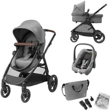 Коляска MAXI-COSI ZELIA S TRIO Grey (Black Frame/Brown Leather + CabrioFix Si-Size + сумка) (1996911110): Тип коляски Универсальная коляска (3-в-1)