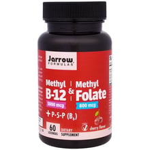 Jarrow Formulas Methyl B-12 & Methyl Folate 5000 mcg / 800 mcg 60 Lozenges Cherry Flavor Метілфолат і метил B-12: Тип вітамін B