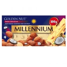 Шоколад Millennium Golden Nut білий з мигдалем та кокосовою стружкою 100 г (4820240031482): Вага, г 100