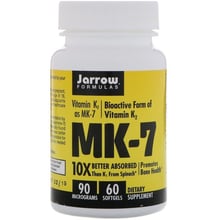 Jarrow Formulas MK-7 Vitamin K2 as MK-7 90 mcg 60 Softgels Вітамін К2: Форма випуску капсули