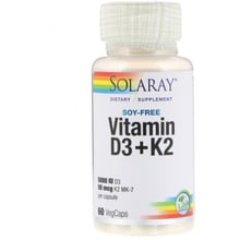 Solaray Vitamin D3 + K2 Soy Free 60 Veg Caps Витамин Д3 и К2