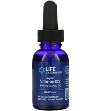 Life Extension Liquid Vitamin D3 Рідкий вітамін Д3 2000 МО 29.6 мл М'ятний смак: Тип Витамин D