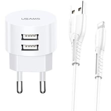 Зарядное устройство Usams USB Wall Charger 2xUSB T20 U35 with Lightning Cable White (XTXLOGT1804): Кабель в комплекте Lightning