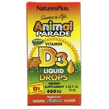 Natures Plus Animal Parade Vitamin D3 Liquid Drops Вітамін D3 400 МО для дітей 10 мл краплі смак апельсину: Тип Витамин D