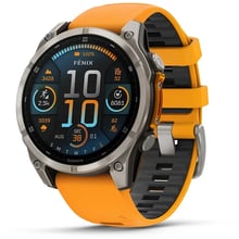 Смарт-годинник Garmin Fenix 8 AMOLED 47mm Sapphire Titanium з Spark Orange/Graphite Silicone Band (010-02904-11): Дисплей 1.4" AMOLED (454x454) / Corning Gorilla Glass