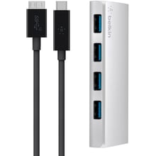 Адаптер Belkin Adapter Ultra-Slim Metal 4xUSB3.0 + USB-C Cable Silver (F4U088vf): Цвет серебристый