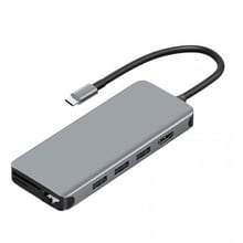 Адаптер WIWU Adapter A12 Alpha 12 in 1 USB-C to 3xUSB 3.0+3xUSB 2.0+USB-C+SD+HDMI+RJ45+3.5 Grey: Колір серый