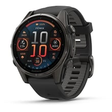 Смарт-часы Garmin Fenix 8 AMOLED 43mm Sapphire Carbon Grey DLC with Black/Pebble Grey Silicone Band (010-02903-21): Дисплей 1.3" AMOLED (416x416) / Corning Gorilla Glass