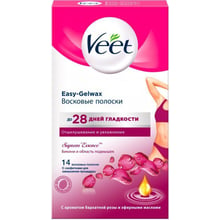 Veet Easy-Gelwax Воскові смужки для чутливої шкіри лінія бікіні та область пахв оксамитова троянда та ефірні олії 14 шт.: Країна виробник Франція