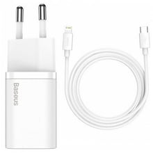 Зарядний пристрій Baseus USB-C Wall Charger Super Si 20W White with Cable USB-C to Lightning (TZCCSUP-B02): Особливості Швидка зарядка, Power Delivery (PD), USB-C