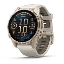 Смарт-часы Garmin Fenix 8 AMOLED 43mm Sapphire Soft Gold with Fog Grey/Dark Sandstone Silicone Band (010-02903-11): Дисплей 1.3" AMOLED (416x416) / Corning Gorilla Glass