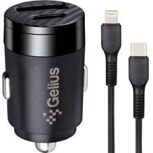 Зарядное устройство Gelius Car Charger USB+USB-C Inch Twix QC 3.1A Black with Lightning Cable (GP-CC010L): Особенности Быстрая зарядка, USB-C, Power Delivery (PD)