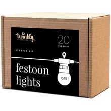 Smart LED Гирлянда Twinkly Festoon RGB 20, G45, Gen II, IP44, 10м, кабель черный: Тип Линейная