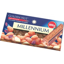 Шоколад Millennium Golden Nut молочный с целым миндалем и изюмом 100 г (4820240031529): Вес, г 100