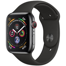 Apple Watch Series 4 44mm GPS+LTE Space Black Stainless Steel Case with Black Sport Band (MTV52, MTX22): Цвет серый (Space Gray)