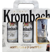 Подарочный набор пива Футбол Krombacher Pils 4.8% 5х0.5 л + бокал 0.2 л (4008287958201): Объем, л 2.5