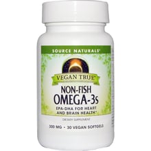 Source Naturals Vegan True, Non-Fish, Omega-3s, 300 мг, 30 Vegan Softgels: Тип Омега 3