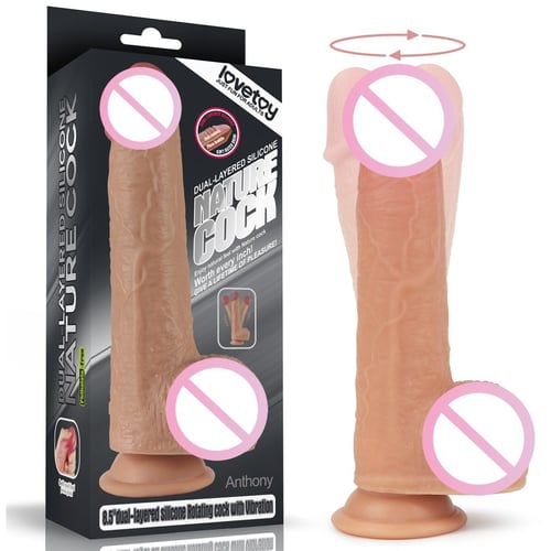 Вібратор з ротацією та підігрівом LoveToy Dual-Layered Silicone Nature Cock Anthony 8.5" Flesh