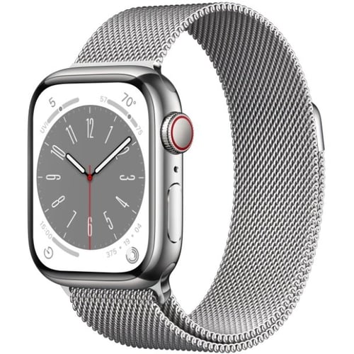 Apple Watch Series 8 45mm GPS+LTE Silver Stainless Steel Case with Silver Milanese Loop (MNKJ3)