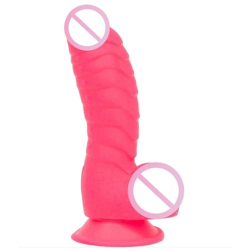 Ребристый фаллоимитатор на присоске ADDICTION - Tom 7″ Dildo With Balls - Pink (вибропуля в подарок)