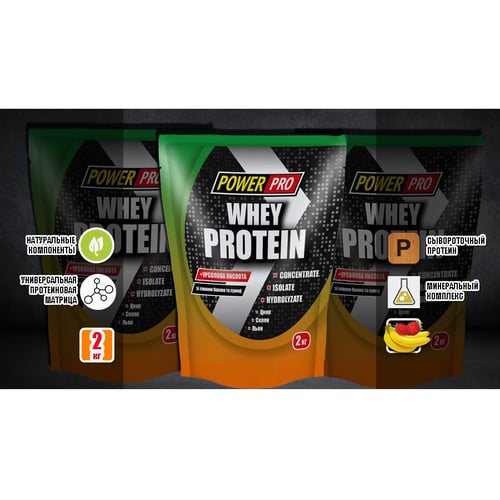 Протеїн Power Pro Whey Protein 2000 g / 50 servings / Банан-суниця