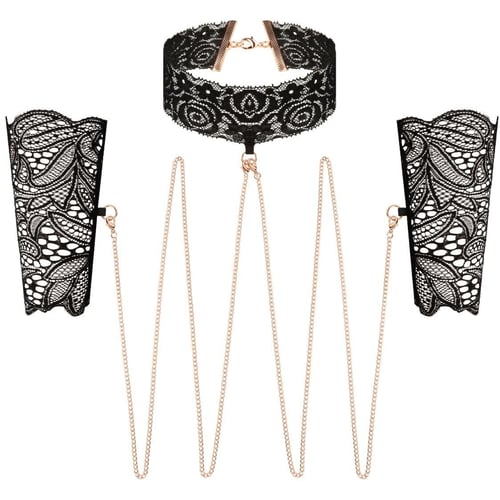 Мереживні наручники та комір Rosy Gold - Lace Cuffs and Collar Black