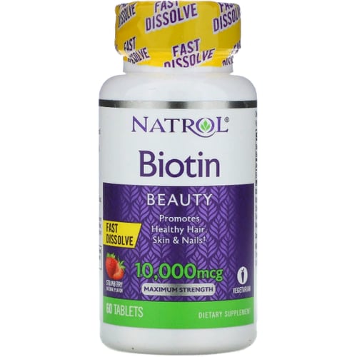 Natrol Biotin, Maximum Strength, Strawberry, 10.000 mcg, 60 Tablets (NTL-06885)