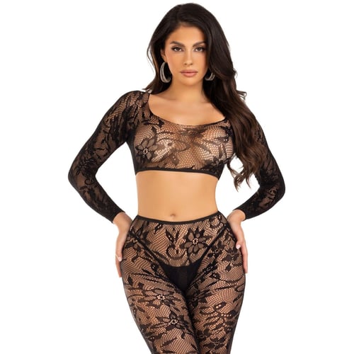 Комплект Leg Avenue Crop top & footless tights Black One Size: Матеріал Нейлон