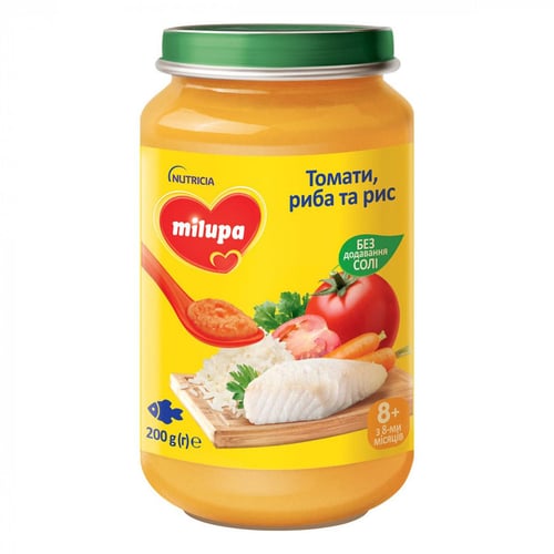 Пюре Milupa Томаты, рыба и рис от 8 мес. 200 г (5900852064432)