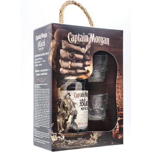 Ромовый напиток Captain Morgan «Black Spiced» (+2 рюмки) 0.7 л (BDA1RM-RCM070-017)