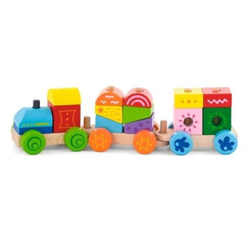 Дерев'яний поїзд Viga Toys Яскраві кубики (50534)