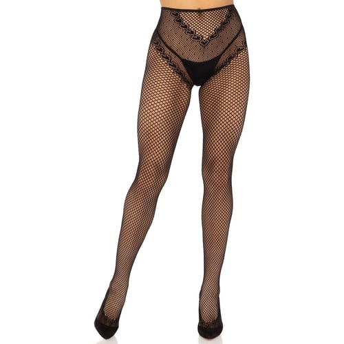 Колготки Leg Avenue Crotchless Net Tights with Heart Backseam Black One Size: Вид Колготки