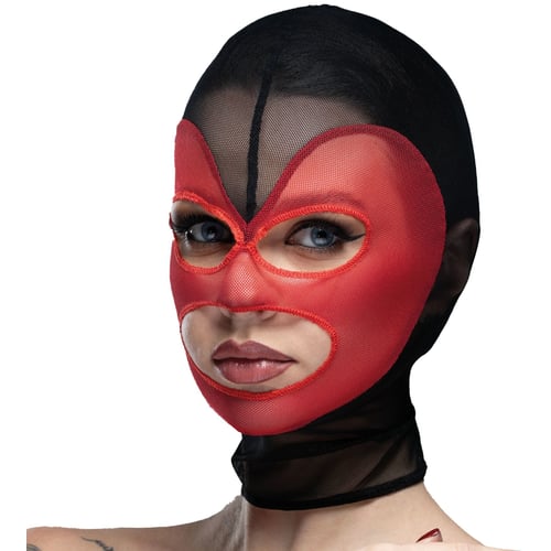 Маска сердце сетка с открытым ртом и глазами Feral Feelings - Hearts Mask Black/Red