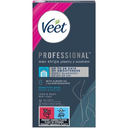 Veet Professional Воскові смужки для депіляції для чутливої шкіри з маслом мигдалю 12 шт