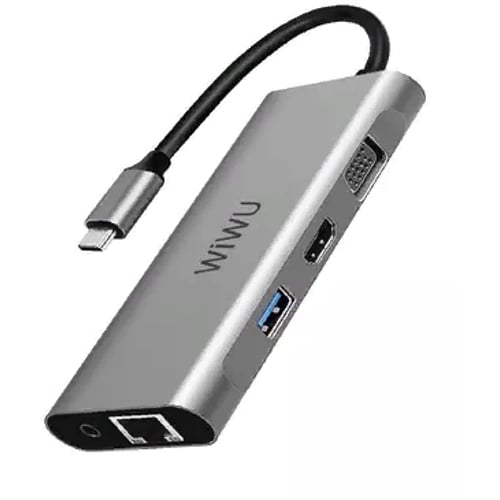 Адаптер WIWU Adapter Alpha A11312H USB-C to 3xUSB + SD + 2xHDMI + VGA + RJ45 + 3.5mm Space Grey